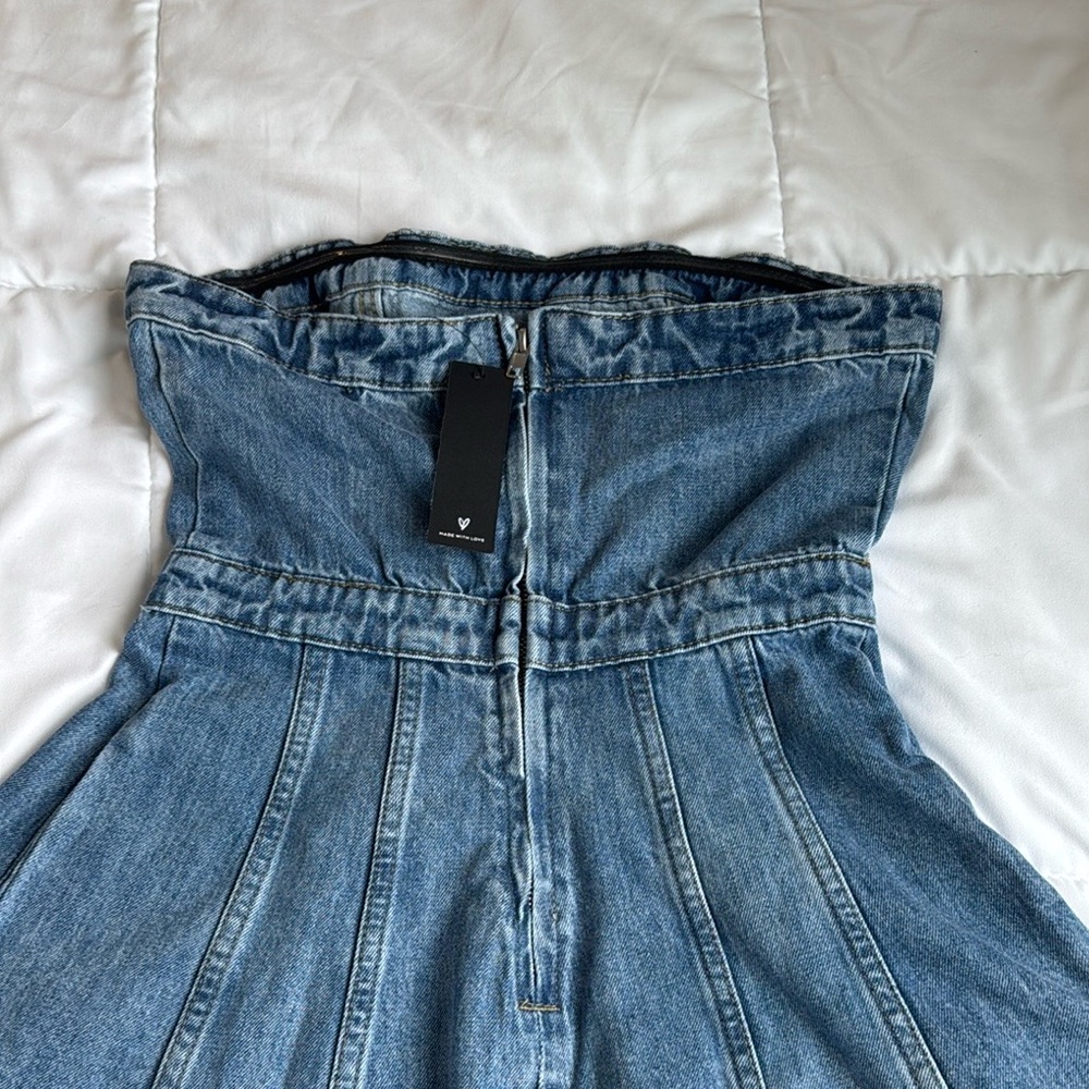 NWT Lulus Cutesy Charm Light Wash Denim Strapless Mini Dress With Pocket… - Picture 4 of 6